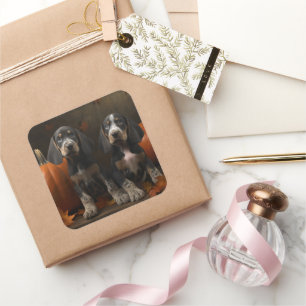 Bluetick Coonhound Puppy Autumn Delight Pumpkin Square Sticker