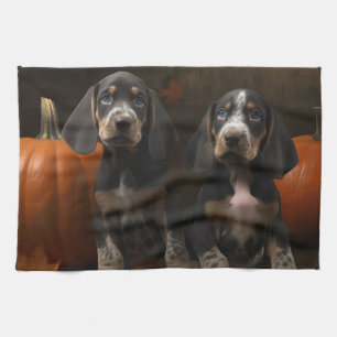 Bluetick Coonhound Puppy Autumn Delight Pumpkin  Tea Towel