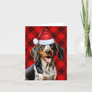 Bluetick Coonhound Red Buffalo Plaid Christmas Holiday Card