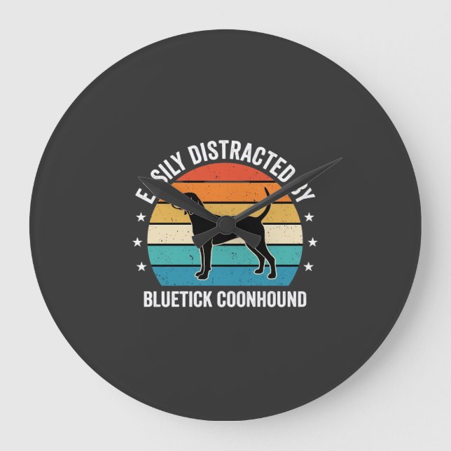 Bluetick Coonhound Retro Sunset Dog Large Clock (Front)