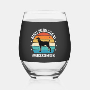 Bluetick Coonhound Retro Sunset Dog Stemless Wine Glass