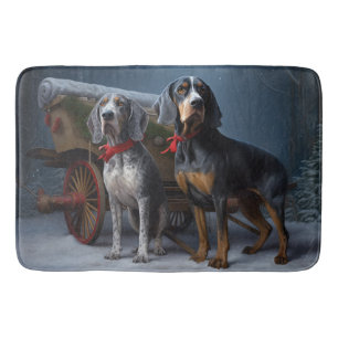 Bluetick Coonhound Snowy Sleigh Christmas Decor  Bath Mat