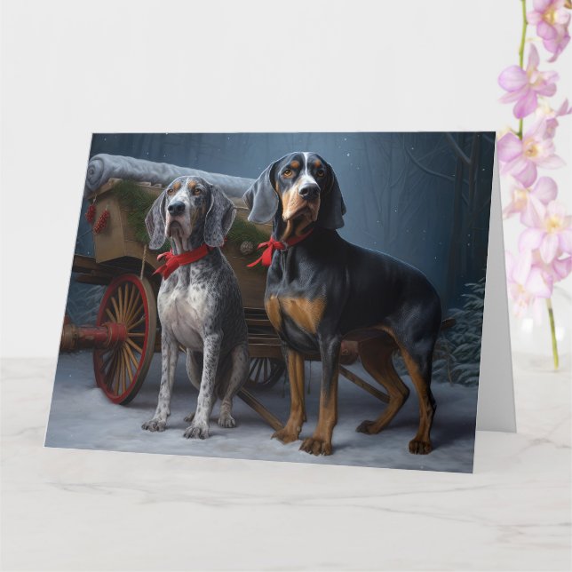 Bluetick Coonhound Snowy Sleigh Christmas Decor  Card (Orchid)