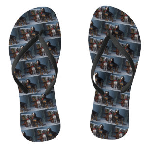Bluetick Coonhound Snowy Sleigh Christmas Decor  Flip Flops
