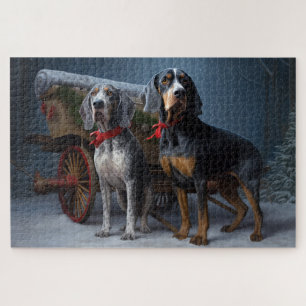 Bluetick Coonhound Snowy Sleigh Christmas Decor  Jigsaw Puzzle