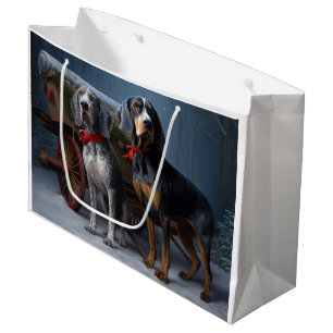Bluetick Coonhound Snowy Sleigh Christmas Decor Large Gift Bag