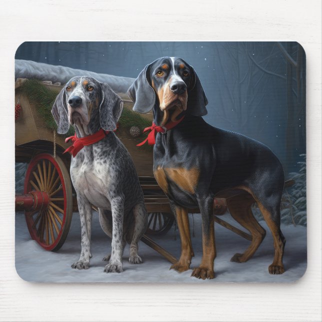 Bluetick Coonhound Snowy Sleigh Christmas Decor  Mouse Mat (Front)