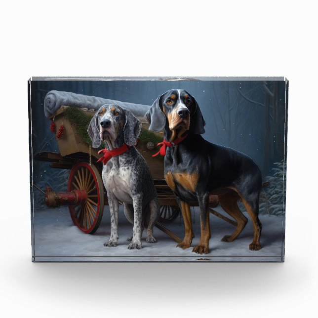 Bluetick Coonhound Snowy Sleigh Christmas Decor  Photo Block (Front)