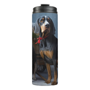 Bluetick Coonhound Snowy Sleigh Christmas Decor Thermal Tumbler