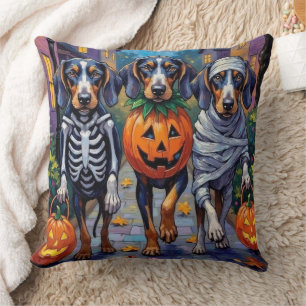 Bluetick Coonhound Trick-or-Treating In Halloween Cushion