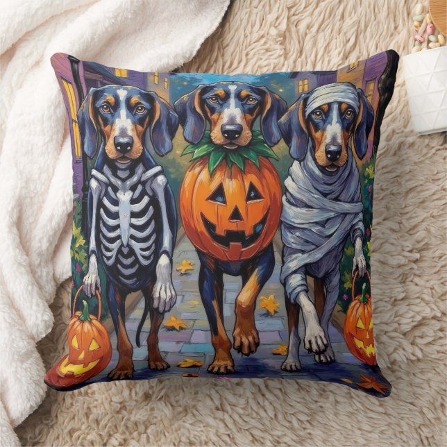 Bluetick Coonhound Trick-or-Treating In Halloween Cushion (Blanket)