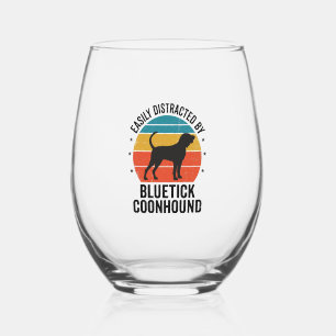Bluetick Coonhound Vintage Dog Lover Shirt Design_ Stemless Wine Glass