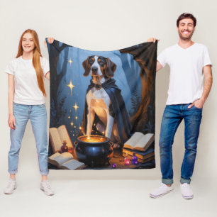 Bluetick Coonhound Whimsical Halloween Painting Fleece Blanket