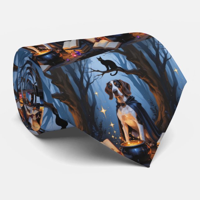 Bluetick Coonhound Whimsical Halloween Painting Tie (Rolled)