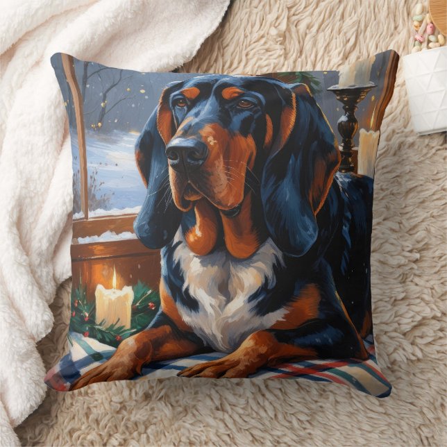 Bluetick Coonhound With Christmas Lights Holiday Cushion (Blanket)