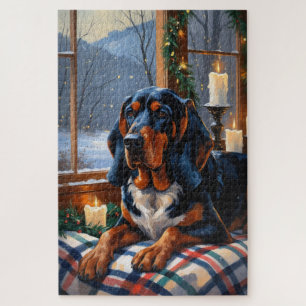 Bluetick Coonhound With Christmas Lights Holiday Jigsaw Puzzle