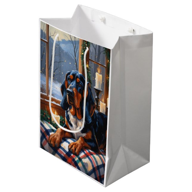 Bluetick Coonhound With Christmas Lights Holiday Medium Gift Bag (Front Angled)
