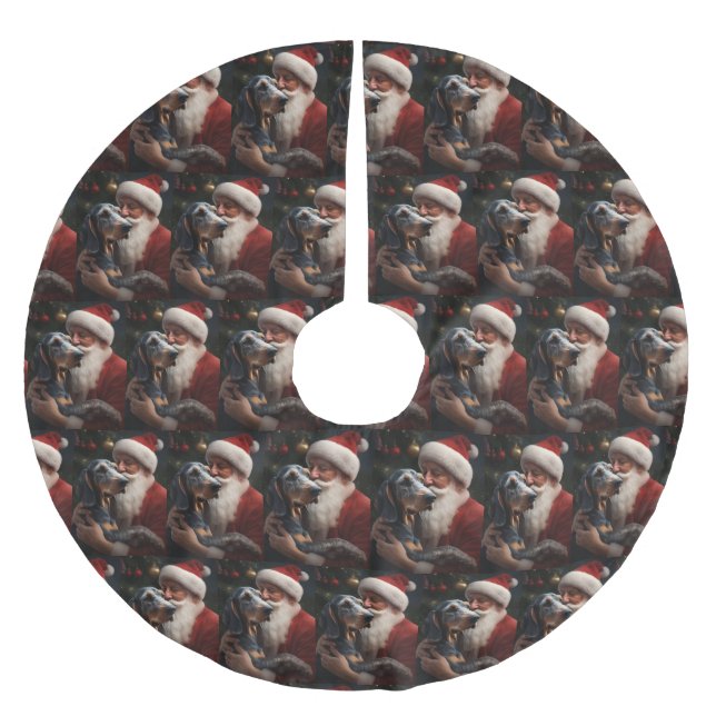 Bluetick Coonhound With Santa Claus Christmas Brushed Polyester Tree Skirt (Front)