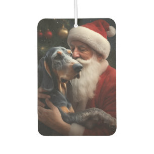 Bluetick Coonhound With Santa Claus Christmas Car Air Freshener