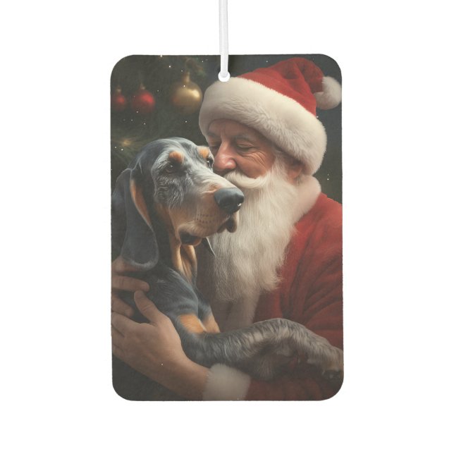 Bluetick Coonhound With Santa Claus Christmas Car Air Freshener (Front)