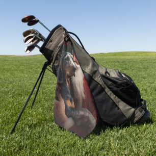 Bluetick Coonhound With Santa Claus Christmas Golf Towel