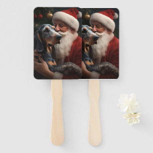 Bluetick Coonhound With Santa Claus Christmas Hand Fan