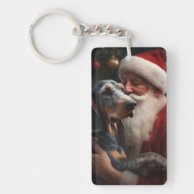 Bluetick Coonhound With Santa Claus Christmas Key Ring (Front)