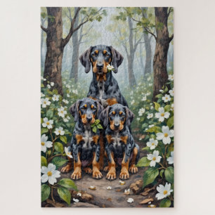 Bluetick Coonhound Woodland Bloom Art Jigsaw Puzzle