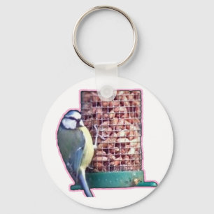 Bluetit on Bird Feeder Photo Gifts Key Ring