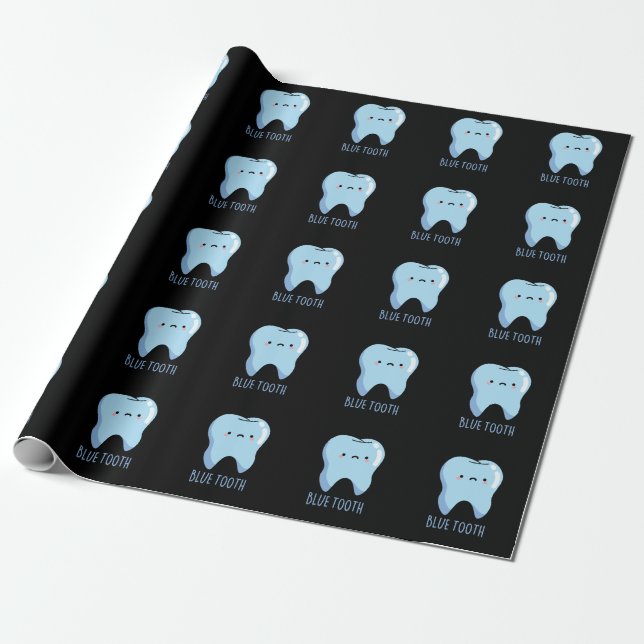Bluetooth Funny Technical Blue Tooth Pun Dark BG Wrapping Paper (Unrolled)