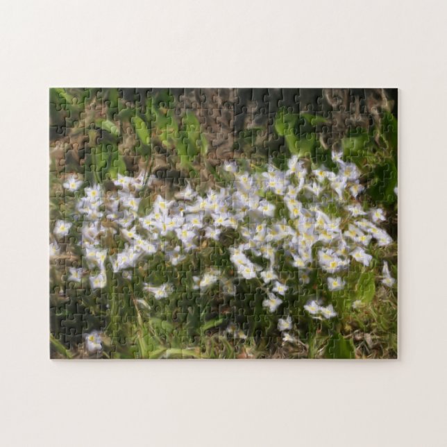 Bluets Tiny Blue Flowers Oil Photo Painting  Jigsaw Puzzle (Horizontal)