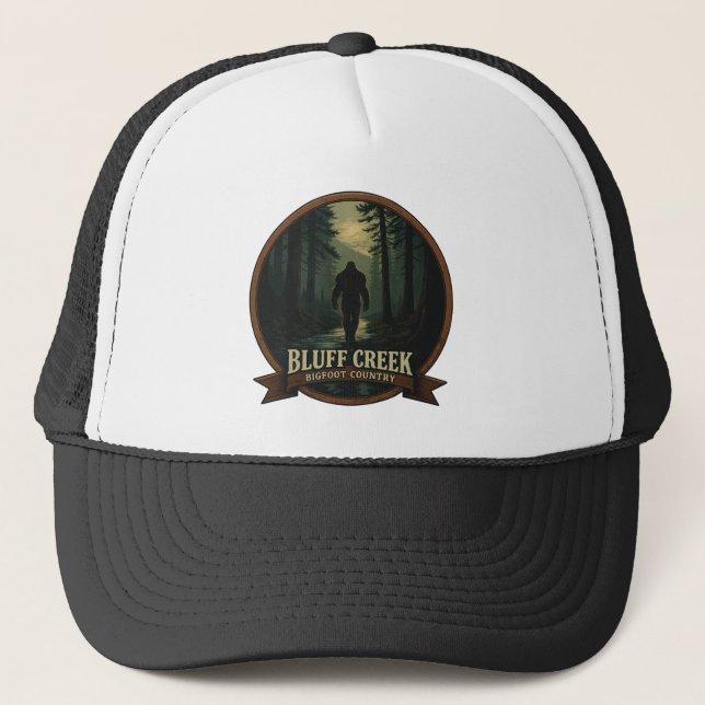Bluff Creek – Bigfoot Country Badge design Trucker Hat (Front)