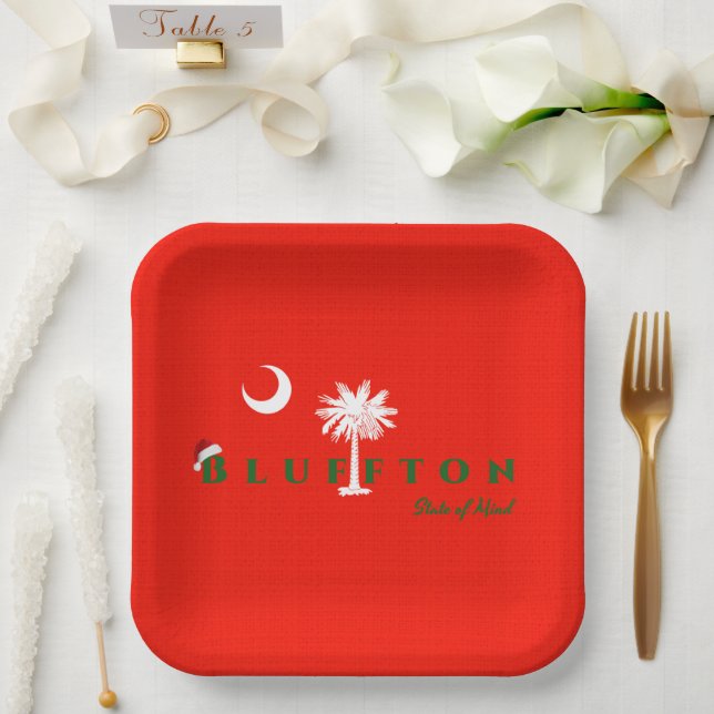 Bluffton State of Mind Christmas Holiday Red Green Paper Plate (Wedding)