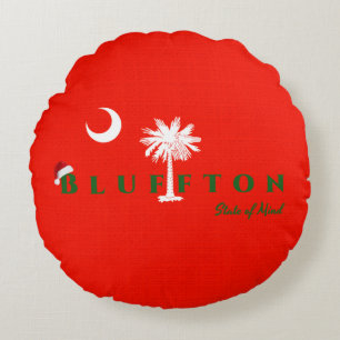 Bluffton State of Mind Christmas Holiday Red Green Round Cushion