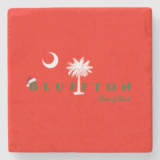 Bluffton State of Mind Christmas Holiday Red Green Stone Coaster (Front)