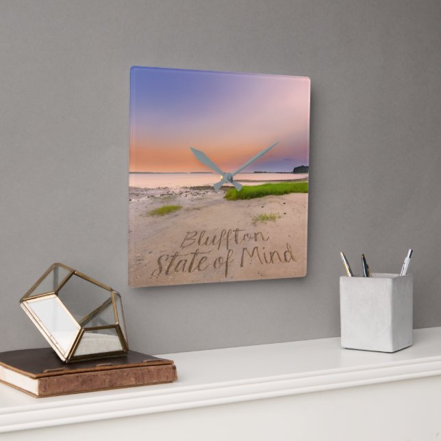 Bluffton State of Mind Written in Sand SC Beach Square Wall Clock (Office)