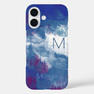 bluish, blue watercolor paint. with name, abstract iPhone 16 case