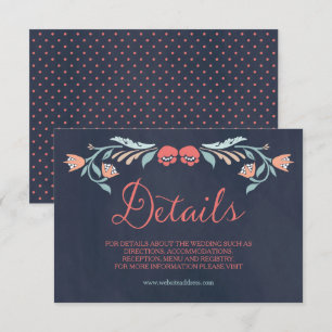 Bluish Chalkboard Elegant Floral Wedding Details Enclosure Card
