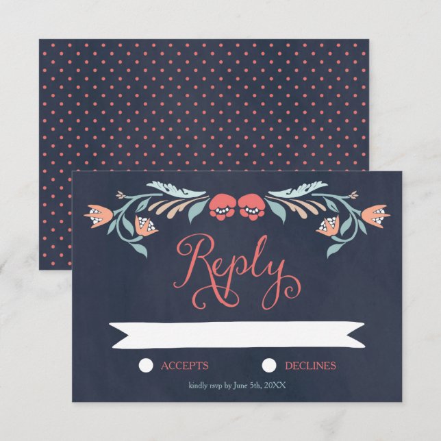 Bluish Chalkboard Elegant Floral Wedding RSVP (Front/Back)