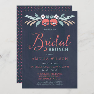 Bluish Chalkboard Floral Bridal Brunch Invitation