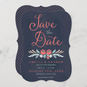 Bluish Chalkboard Floral Save the Date Card