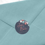 Bluish Chalkboard Floral Save the Date Classic Round Sticker<br><div class="desc">This Save the Date round sticker features beautiful floral against a bluish chalkboard background, with the word "Save the Date" in modern script font. Use it to seal your Save the Date envelopes or for decoration. Check out other matching Wedding/Bridal items in my collection here -> http://www.zazzle.com/collections/bluish_chalkboard_floral_bridal_and_wedding-119872540777216768?rf=238364477188679314 Personalise it with...</div>