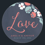 Bluish Chalkboard Floral Save the Date Love Classic Round Sticker<br><div class="desc">This Love round sticker features beautiful floral against a bluish chalkboard background, with the word "Love" in modern script font. Use it to seal your Save the Date envelopes or for decoration. Check out other matching Wedding/Bridal items in my collection here -> http://www.zazzle.com/collections/bluish_chalkboard_floral_bridal_and_wedding-119872540777216768?rf=238364477188679314 Personalise it with your details by replacing...</div>