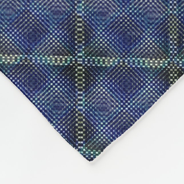 Bluish chequered square with pixelated dots fleece blanket (Corner)