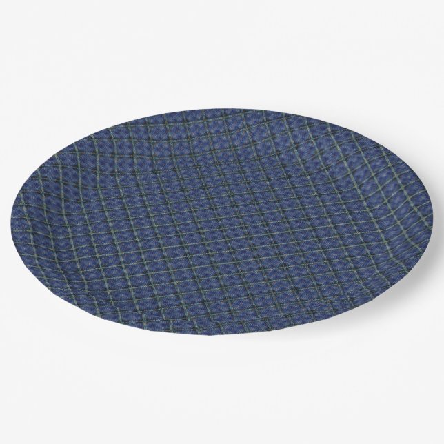 Bluish chequered square with pixelated dots paper plate (Angled)