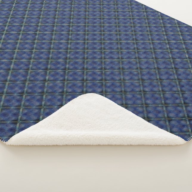 Bluish chequered square with pixelated dots sherpa blanket (3/4)