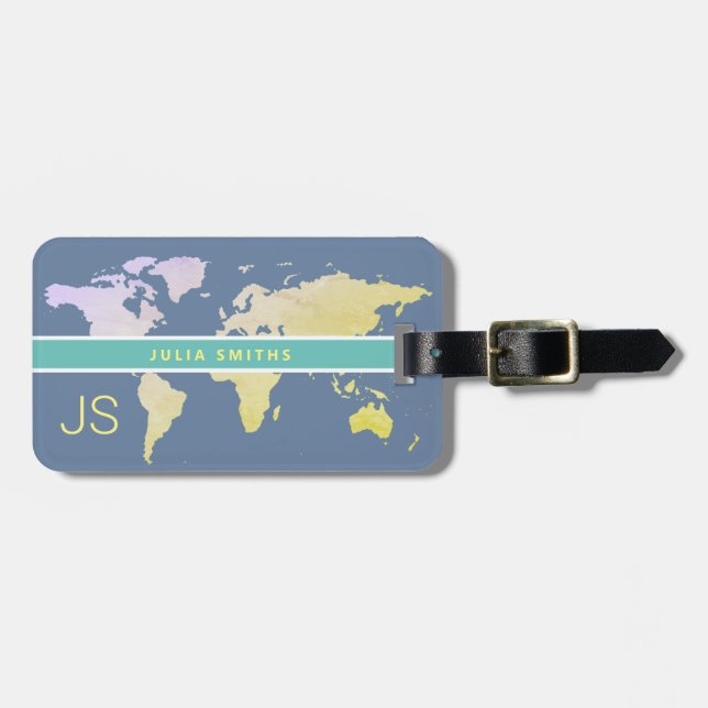 bluish elegant luggage-tag with name luggage tag (Front Horizontal)