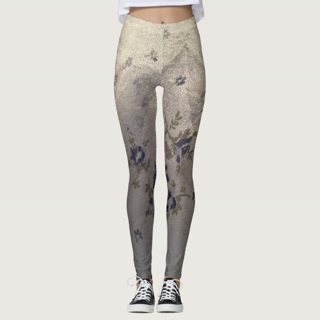 Bluish Floral Design Leggings (Front)