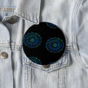 Bluish green mandala 10 cm round badge