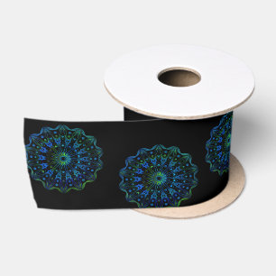 Bluish green mandala satin ribbon